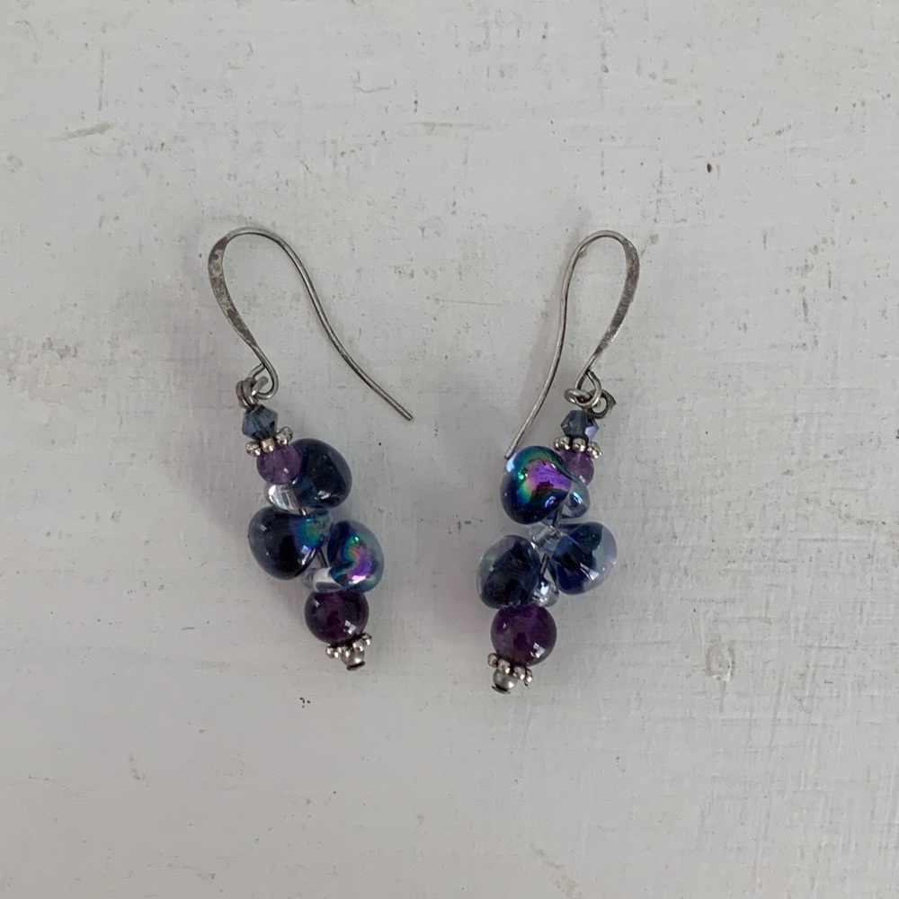 Purple Glassblown Beaded Earrings